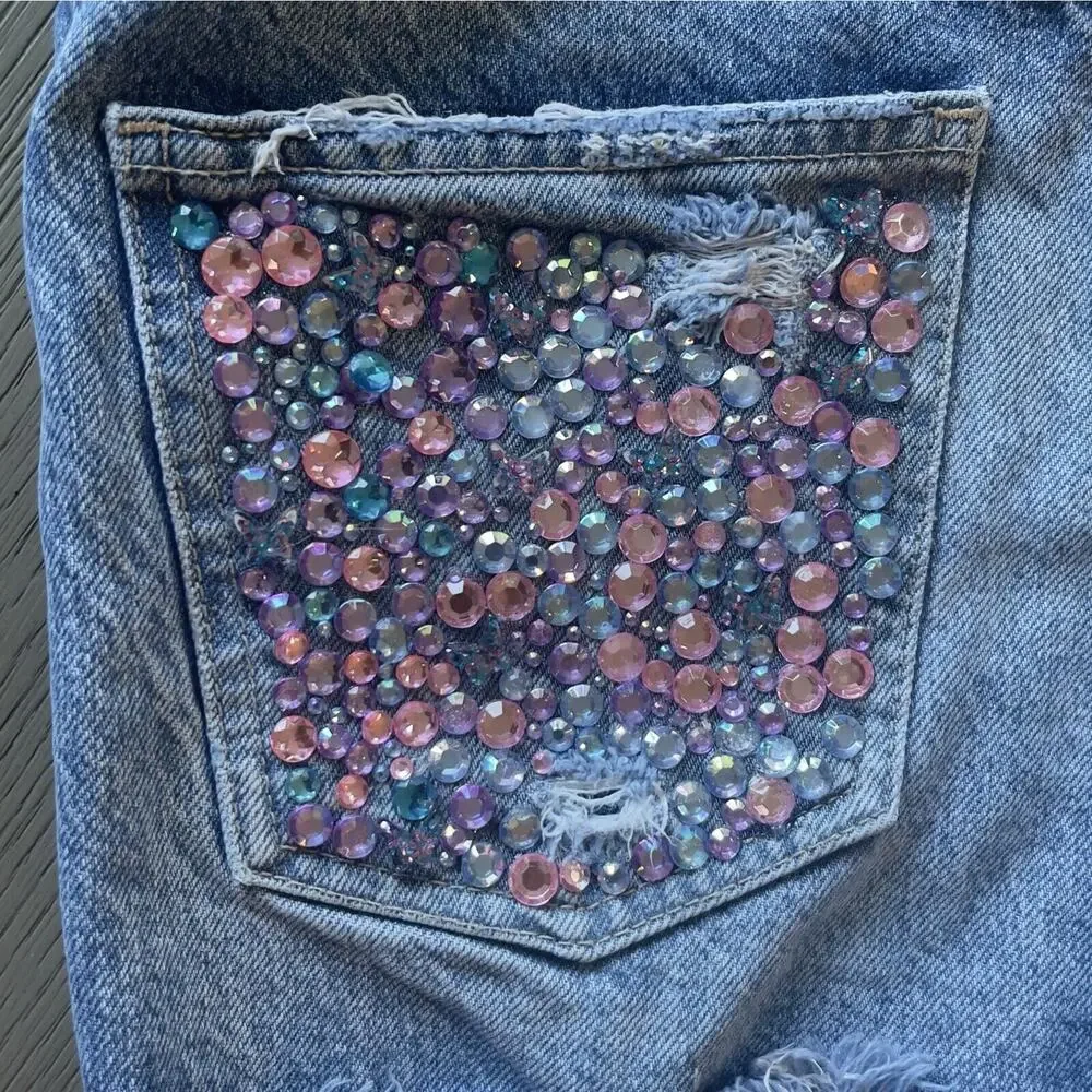 Free People We The Free Jean Shorts Cut Off Distressed Button Fly Size 31"W Y2k - Picture 4 of 9